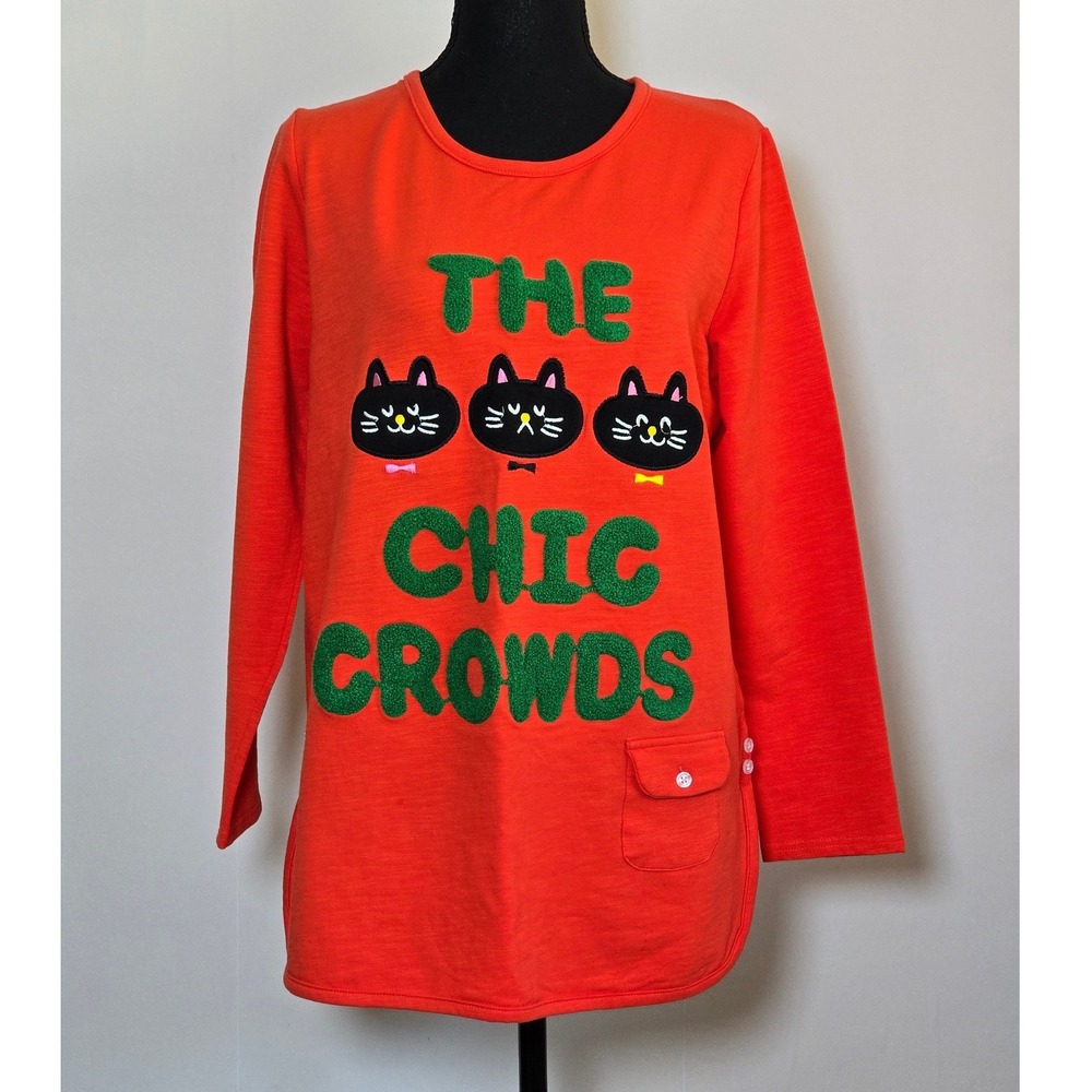 R.C. The Chic Crowds Cat Graphic Tunic Top Medium artsy art to wear whimsical